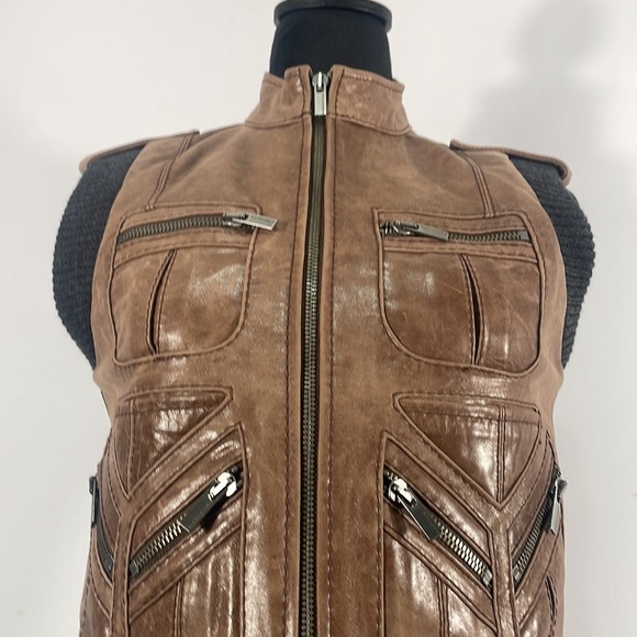 BCBG Maxazria, Brown, Leather, Biker Jacket, Vest, Size XSmall - Picture 12 of 14